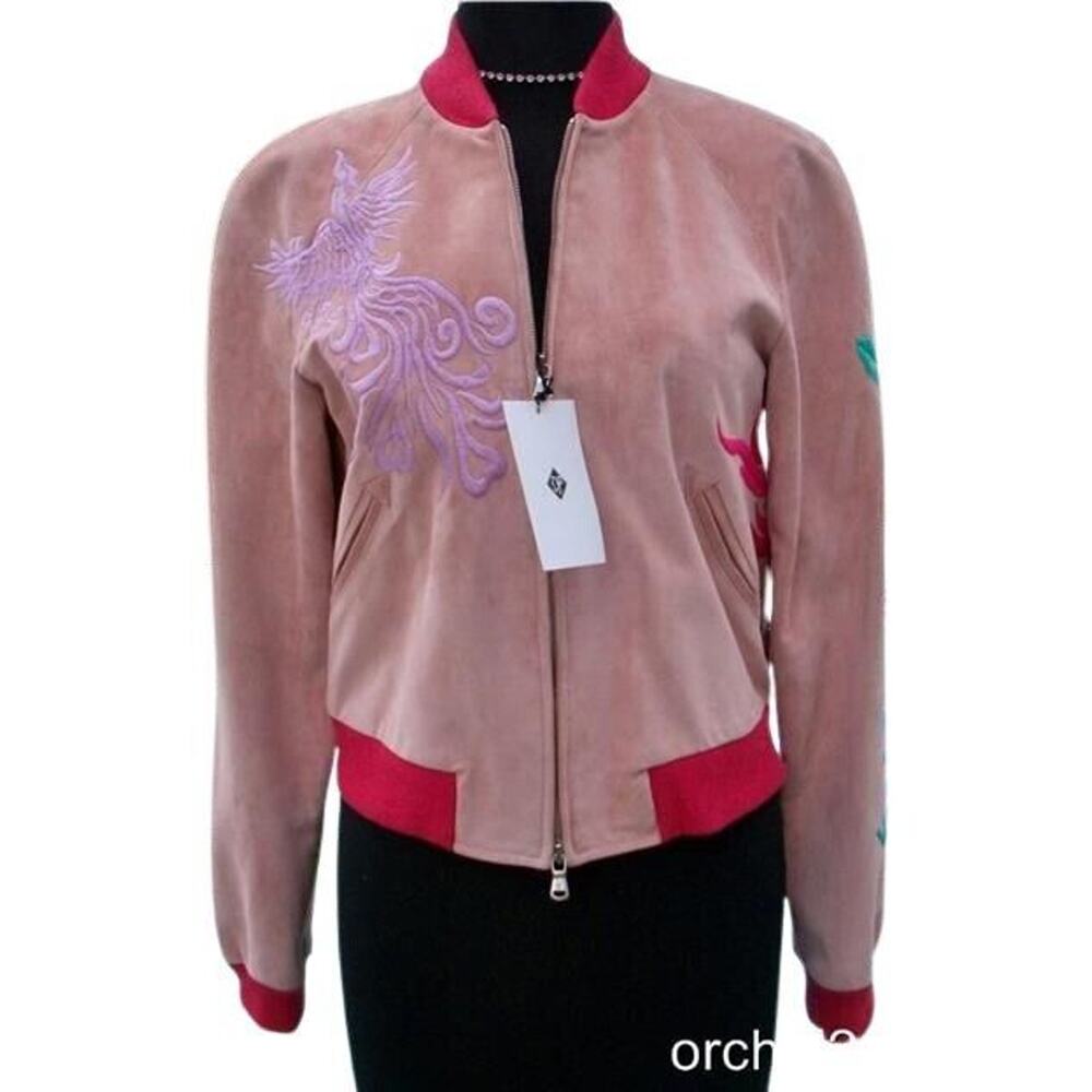 Donald Pliner Suede Leather Bomber Jacket Coat Embroidery New Lined NWT $1500 - Picture 2 of 8